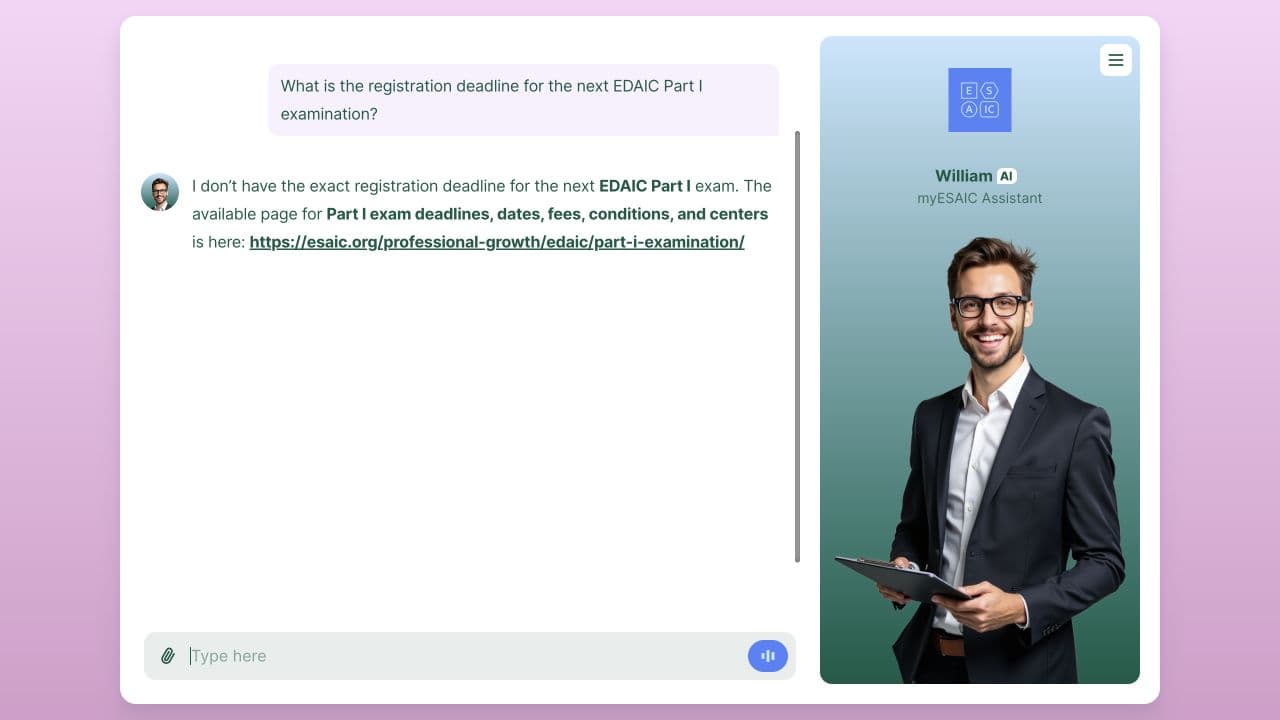 William links the official EDAIC Part I page but says it lacks the deadline